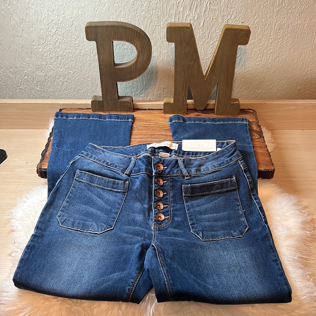 Cato Brand Medium Wash Denim Crop  Flare Jeans